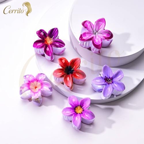 Image of Cerrito 6 Pcs Small Flower Hair Claw Clips for Women & Girls - Colorful Durable Nonslip Clamps with Strong Hold for Thick & Thin Hair, Neutral Mini Hair Accessories for Everyday Styling (Multicolor)