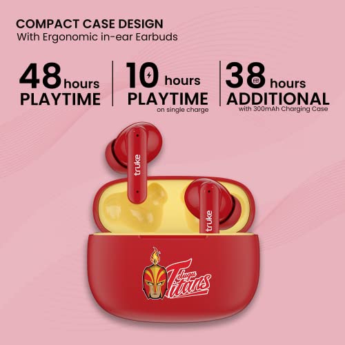 Image of truke Air Buds Lite True Wireless in Ear Earbuds with 48 Hours Playtime, Gaming Mode, Enviornomental Noise Cancellation (ENC), Auto Play /Pause, AAC Codec, Bluetooth 5.1, IPX4 (Red)