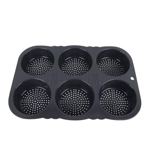 Agatige Bun de hamburguesa de silicona de 6 cavidades, bollo para hornear de hamburguesa de silicona sin palo para hornear para pan casero