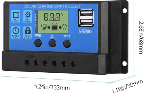 Image of 12V /24V 20A Solar Charge Controller PWM Solar Panel Regulator with Adjustable LCD Display Dual USB Port