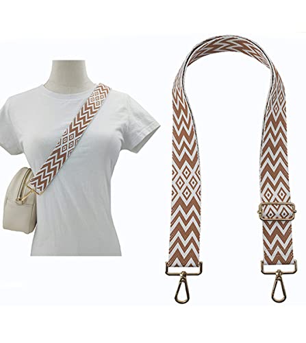 Image of 1pc Extendable Zigzags Jacquard Bag Strap with Clasps Geometric Webbing Belt for Shoulder Crossbag Messenger Bag Replacement (khaki)