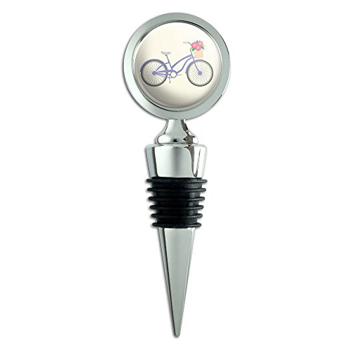 Bicycle Bike With Basket of Flowers Wine Bottle Stopper