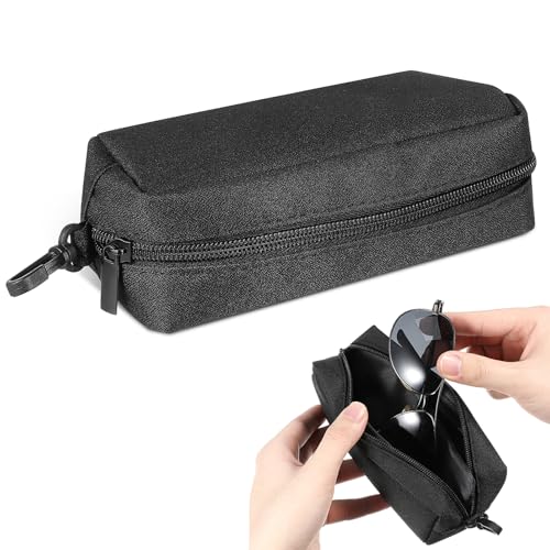Image of Double Glasses Case, Black Soft Eyeglass Case with Carabiner Hook Travel Sunglasses Organizer Portable Glasses Pouch with Zipper for Women Men(Not Suitable for Oversized Glasses)
