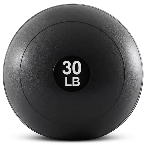 French Fitness 14” Slam Ball 30 lb Non-Bounce Medicine Ball - Durable, Textured Surface for Grip, Ideal for Slams, Throws, Squats & Core Workouts, Heavy-Duty Design, Black
