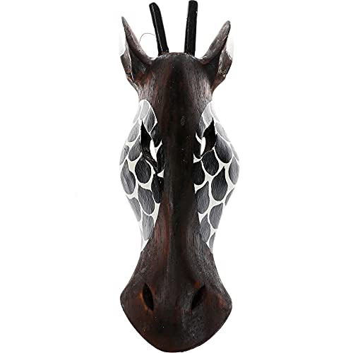 AEVVV Máscara de jirafa africana para decoración del hogar, madera tallada jirafa africana para colgar en la pared, decoración de safari (jirafa negra, 12 pulgadas)