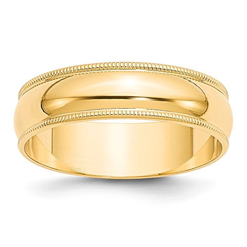 14k Yellow Gold 6mm Milgrain Plain Classic Dome Wedding Band Ring
