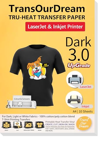 TransOurDream Transfer Paper Dark 10 Sheets A4 for Inkjet&Laser Printer