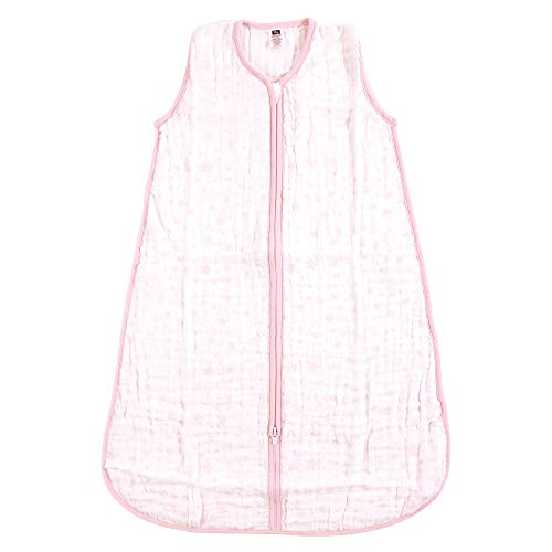 Image of Hudson Baby Unisex Baby Muslin Cotton Sleeveless Wearable Sleeping Bag, Sack, Blanket, Pink Stars, 18-24 Months