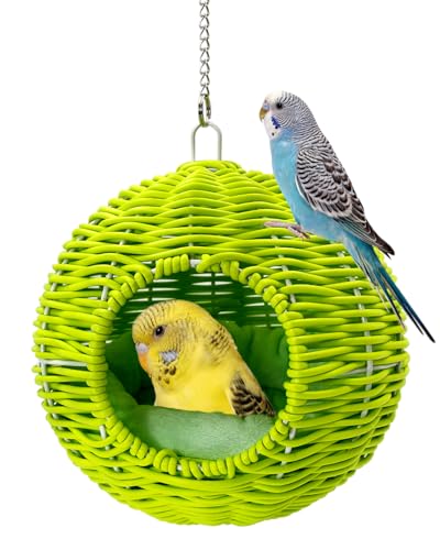 Image of Chewproof Steel Frame Bird Nest for Cage, Washable Small Bed Hammock | Bird Hideout Lay Eggs Parakeet Nest Sleep Rest, Parakeet Warm Bed House Hut for Lovebird, Canary, Budgie, with Cushion