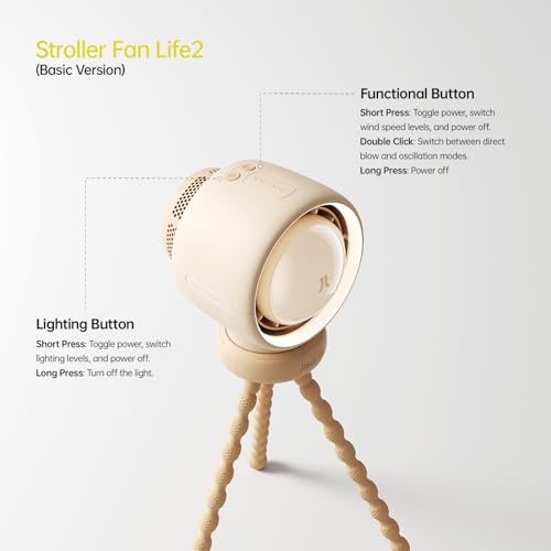 Image of JISULIFE Stroller Fan Baby Large, Safe Bladeless for Crib, Desk, 4000mAh Battery Rechargeable Portable Cooling Fan with Air Turbo Tech, Night Light, Food-Grade Gift for Mom /Dad /Friend - Brown