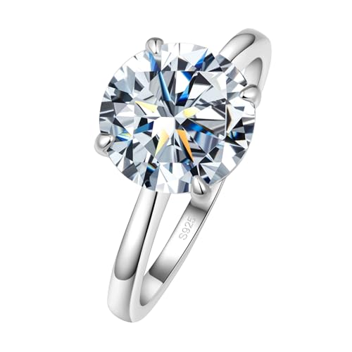 1/2/3/4 CT Round Moissanite Engagement Ring for Women,S925 Sterling Silver Solitaire Moissanite Ring with 18K Yellow/White Gold Plated,D Color VVS1 Anniversary Wedding Band