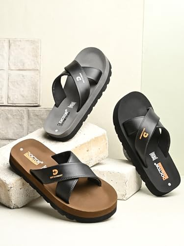 Image of DOCTOR Men Cross Strap Slippers | Soft Feel Comfort Casual Slides for Men | Lightweight Everyday Wear Open Toe Sandals