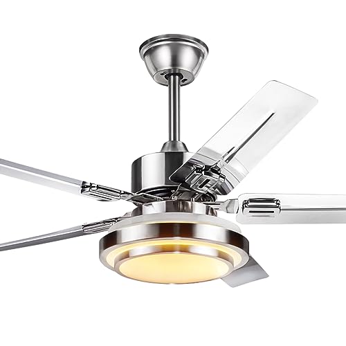 MORE CHANGE Modern Indoor Ceiling Fan with Light Remote Control, 52” Brushed Nickel Ceiling Fans LED Light kit Include Reversible Blades for Living Room Dining Room (5-Blade)