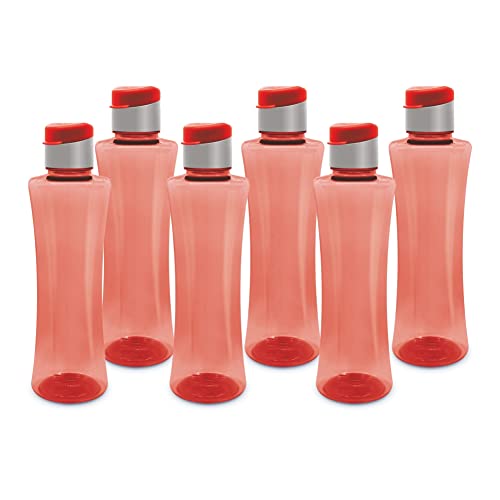 Image of FLAIR Sleek PET Water Bottles With Fliptop Lid Set of 6 Pcs 1000 ML (RED)