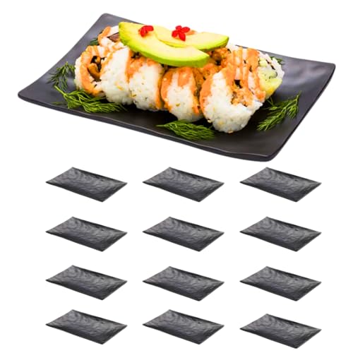 El Mejor Listado de Platos de melamina los 5 más buscados. 46 ADIANTE | Set de 12 Platos de Melamina Rectangulares 25cm Diseño Corrguado Negro