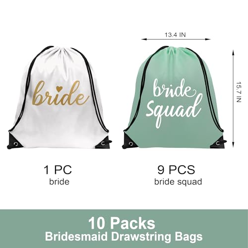 PartyGifts&beyond Bridesmaid Gift Drawstring Bags 10Packs Bride Squad Gift Bags for Bachelorette Party Bridal Drawstring Bags for Wedding Gifts(Sage Green)2