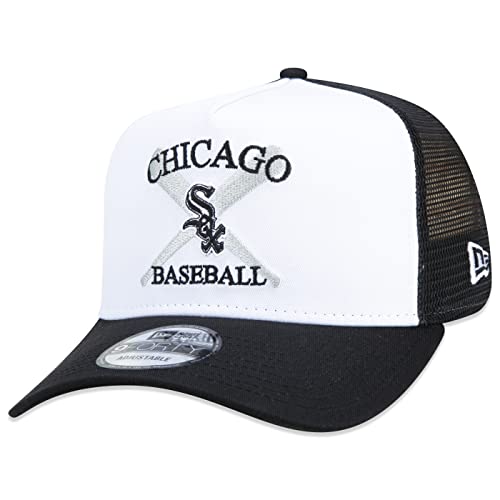 Bone New Era 9FORTY A-Frame Trucker Snapback MLB Chicago White Sox Core Aba Curva Branco/Preto