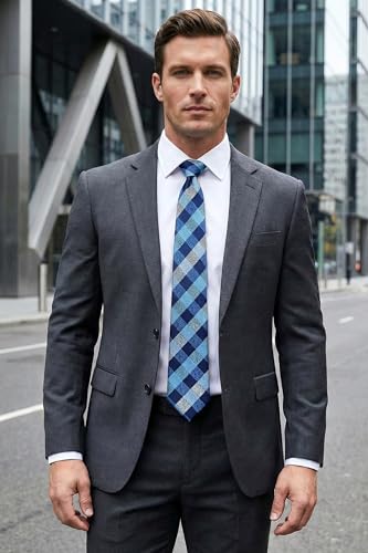 Image of HISDERN Mens Ties Plaid Tie and Pocket Square Set Classic Woven Formal Checkered Neckties & Handkerchief Wedding Party