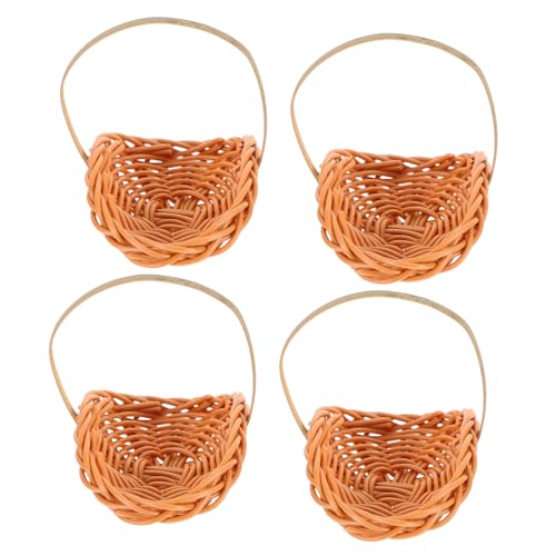 Cabilock 4pcs Miniature Woven Flower Baskets with Handles Versatile Mini Candy and Guest Baskets for Weddings Parties Home Decor and Garden Use