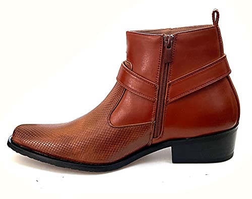 G4U-Alberto Fellini Men's Cowboy Boots Western Ankle Harness Shoes (Brown-12, numeric_6_point_5)4
