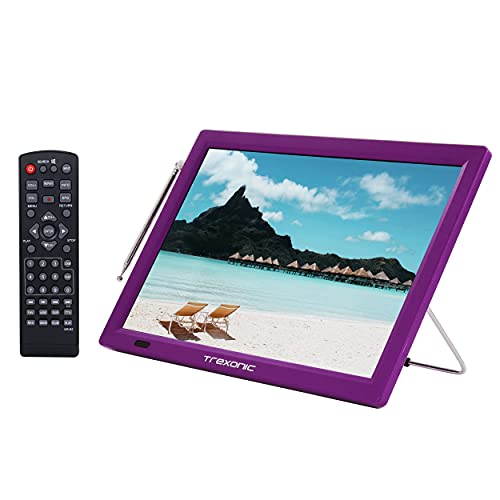 Image of Trexonic Portable Rechargeable 14 Inch LED TV with HDMI, SD /MMC, USB, VGA, AV in /Out and Built-in Digital Tuner, Purple