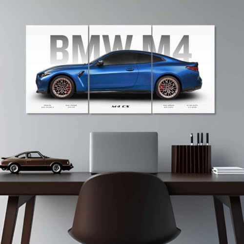 Image of Funk You Store BMV M4 Poster Split Design BMV Car Posters | 3 A3 Sized Cars Poster for Wall | Large Size (89 x 42 cm) Sportscar Wall Decor | M4 CS Car Posters for Room | Supercar (B 026)