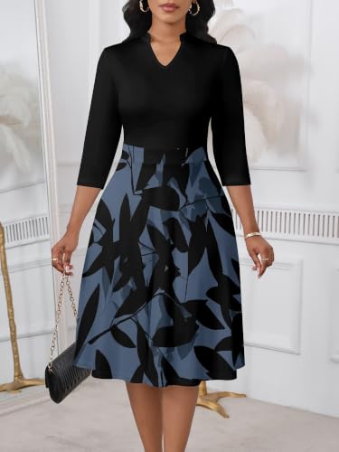 Image of PinkPatty Women's Casual A-line Midi Dresses 3 /4 Sleeve V Neck Fit and Flare Dress with Pockets