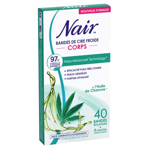 NAIR - Tiras de cera fría para el cuerpo, extracto de aceite de cáñamo, 97% de origen natural, tecnología NaturAdvanced, 40 tiras