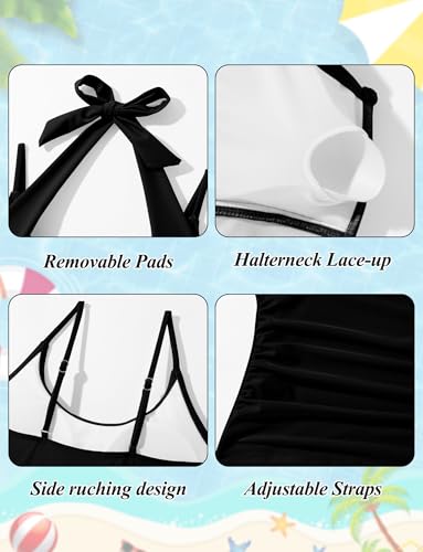 Happy Cherry Girls Tankini Swimsuit with Shorts Kids 2 Piece Cute Bathing Suits for Teens Print Halter Modest Swimwear 7-16T4