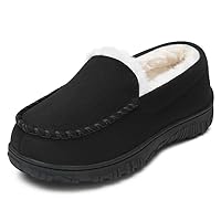 HOMEHOT Boys Moccasin Slippers Memory Foam Kids House Shoes- Nonslip Indoor & Outdoor color black size 5