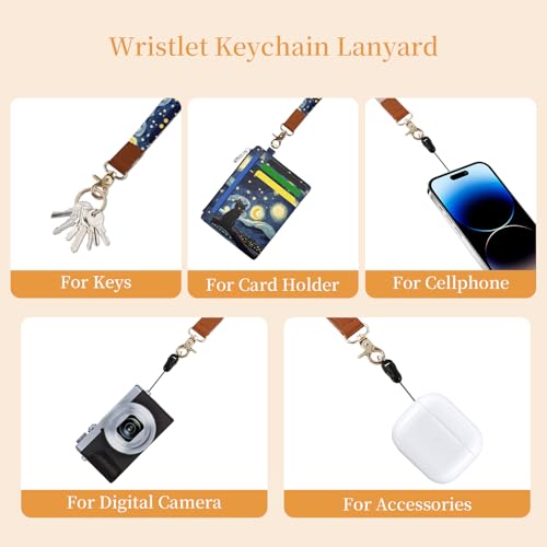 Image of Hancynir Black Cat Slim Wallet Women Credit Card Holder, RFID Blocking Front Pocket Wallet Wristlet Keychain Lanyard, Small Cute Mini Card Case, Thin Travel Zipper Coin PU Leather Ladies Female Gifts