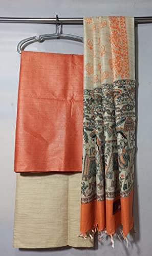 Image of ZERATEX Cotton Silk Hand Crafted Unstitched Suit Set for Women with Dupatta | Cotton Silk Salwar Suit Dress Material for Women & Girls | Top - 2.5 M, Bottom - 2.50 M & Dupatta - 2.5 M