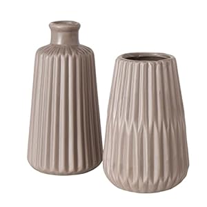 Boltze Vasen Set Esko 2-teilig, Blumenvasen aus Keramik, ø ca. 8,5 cm, ohne Blumen, skandinavischer Stil, Braun Matt