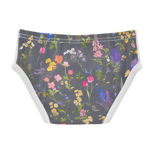 KLL Colorful Wildflowers Pattern Boys Toddler Pure Cotton Boxer Briefs Breathable Children Undies2