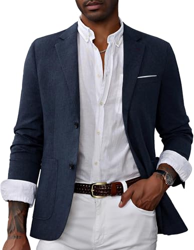 PaulJones Sakko Herren 2 Knöpfe Anzüge & Sakkos für Herren Regular Fit Modern Dunkelblau L