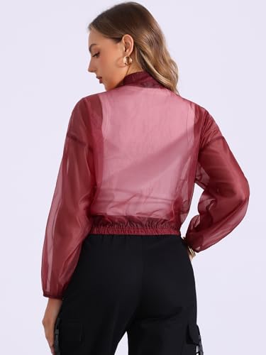 Allegra K Sheer Bomber Jacket for Women's Zip Up Long Sleeve See Through Jackets3