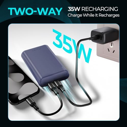 Image of URBN 20000mAh Nano Plus 35W Turbo Fast Charging Power Bank | Two-Way Fast Charge | Metallic Finish | 12-Layer Circuit Protection | 1 Year Warranty (Blue Titanium)