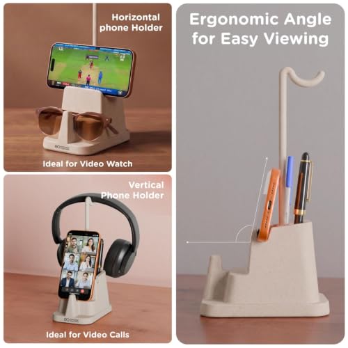 Image of eo 4-in-1 Pen Stand | Spectacle Holder + Headphone /Neckband Holder + Mobile Phone Stand + Desk Organiser | Space Saving Table Organizer for Office, Study, Bedroom | Desk Station Lite (Sustainable)