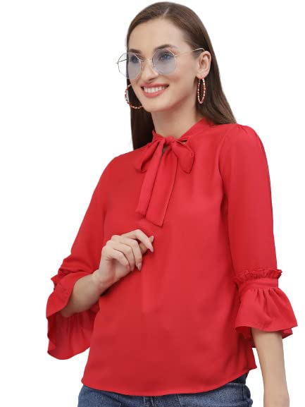 Image of Style Quotient Women Solid Red Polymoss Regular smart Casual Top