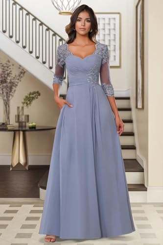 Lace Chiffon Mother of The Bride Dresses Long Applique Mother of The Groom Dresses for Women A Line Wedding Guest Gowns4