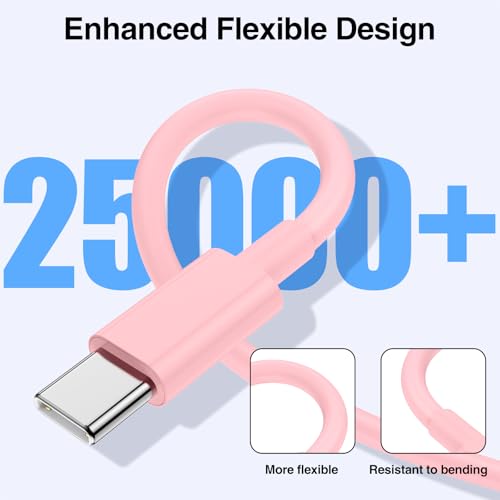 Image of 2pack 6ft USB C to C Cable, 60W Type C to Type C Fast Charging Cord for iPhone 17 16 15 Pro, Pro Max, Plus, iPad Pro, MacBook Air 13 inch, iPad Pro, Air, for Samsung Galaxy S25 and More, Pink