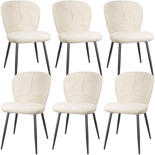 ANVOFONG Set di 6 Sedie Sala da Pranzo, Sedie da Cucina, Sedia Imbottita, Schienale in Tessuto con Gambe in Metallo Nero per Sala da Pranzo, Cucina, Beige.