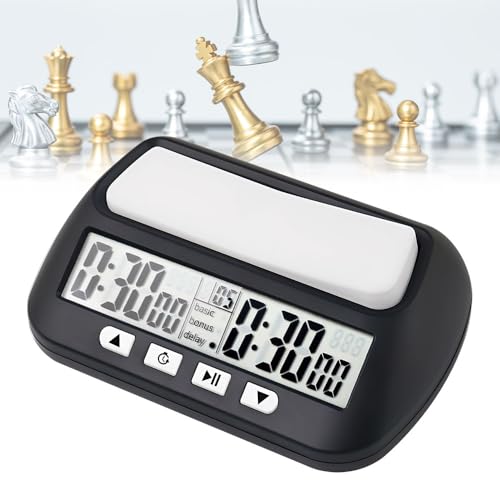 Weciau Pendule Echecs Professionnelle, Portable Horloge Echec, Compte à Rebours/Bonus/Délai Timer Echec, Chess Clock Commandes à 4 Boutons, pour...
