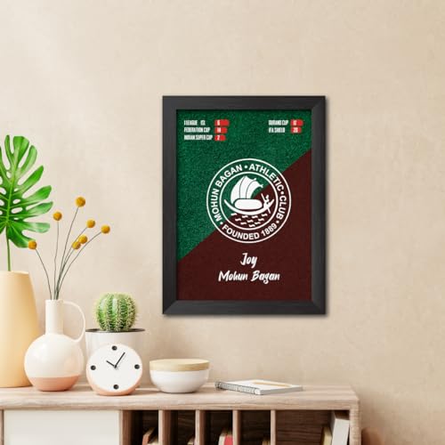 Image of TenorArts Mohun Bagan Football Club Poster White Logo Laminated Photo Frame Painting with Matt Finish Black Textures(12 inches x 9inches)