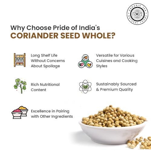 Pride of India – Coriander Seed Whole – Fresh & Gourmet Indian Whole Spice – Good for Curries/Meat/Chicken – Easy to Store – 4 oz. Medium Dual Sifter
