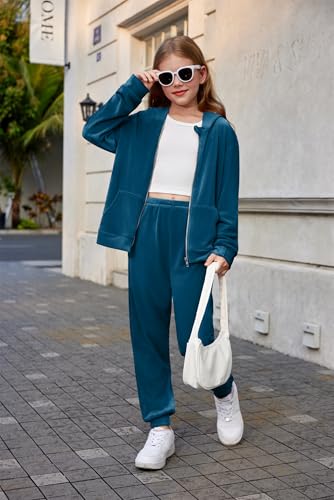 Image of Arshiner 2 Piece Outfits for Girls Kids Velour Tracksuit and Jogger Set