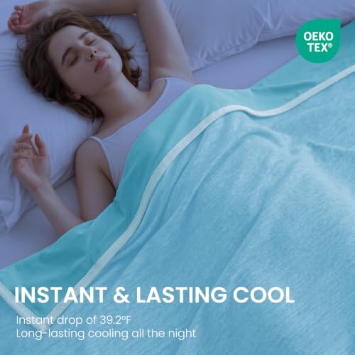 Image of Topcee Cooling Blanket (90 inchx90 inchQueen Size) for Night Sweats Absorbs Heat to Keep Adults Cool on Warm Nights, Q-Max 0.5 Cooling Blankets for Hot Sleepers, Ultra-Cool Lightweight Blanket for Bed