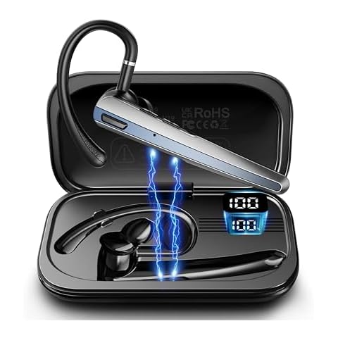 ICOMTOFIT Bluetooth Headset with Microphone, Wireless Earpiece with Charging Case for Cellphones, PC, Single Ear Headset with Mute for Trucker Driver, Remote Work, Skype, Zoom, Teams, Call Center Cover