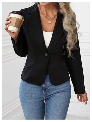GORGLITTER Women's Single Breasted Fall Blazers Long Sleeve Lapel Neck Work Office Jackets4