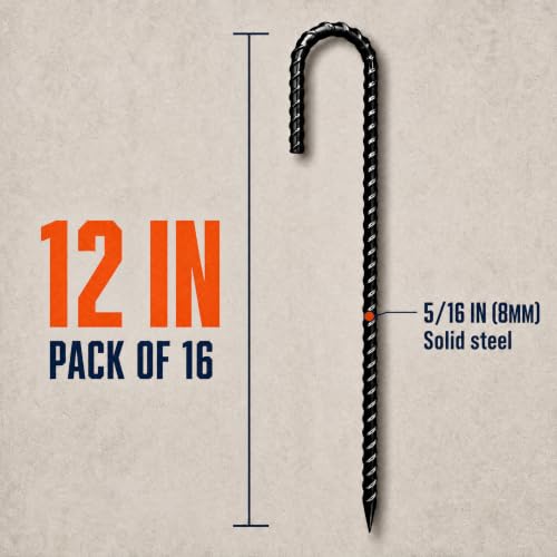 Image of Happin 12 Inch Rebar Stakes, J Hooks, Tent Stakes Heavy Duty Galvanized Garden Stakes - Trampoline Stakes, Chain Link Fence parts, Canopy, Lawn Decorations, Inflatables, Swing Set (J Shape - 16 Pack)